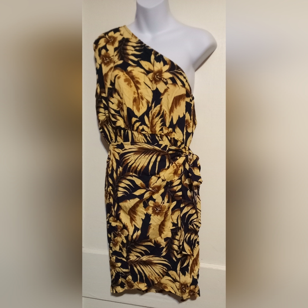 SHEIN Ladies Black and Tan One Shoulder Wrap Sundress Sz XL